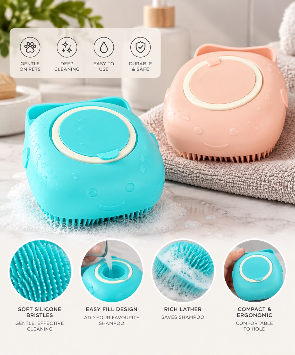 Dog Cleaning Brush with Soap Dispenser
